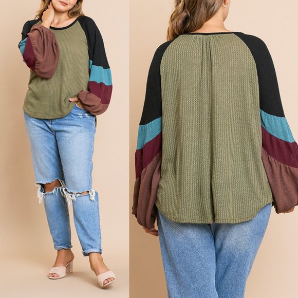 Umgee Tops - Colorblock Puff Waffle Plus Size Top {Umgee USA}